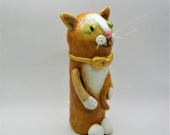 Orange Cat Statue: Hand-Painted Epoxy Clay Figurine
