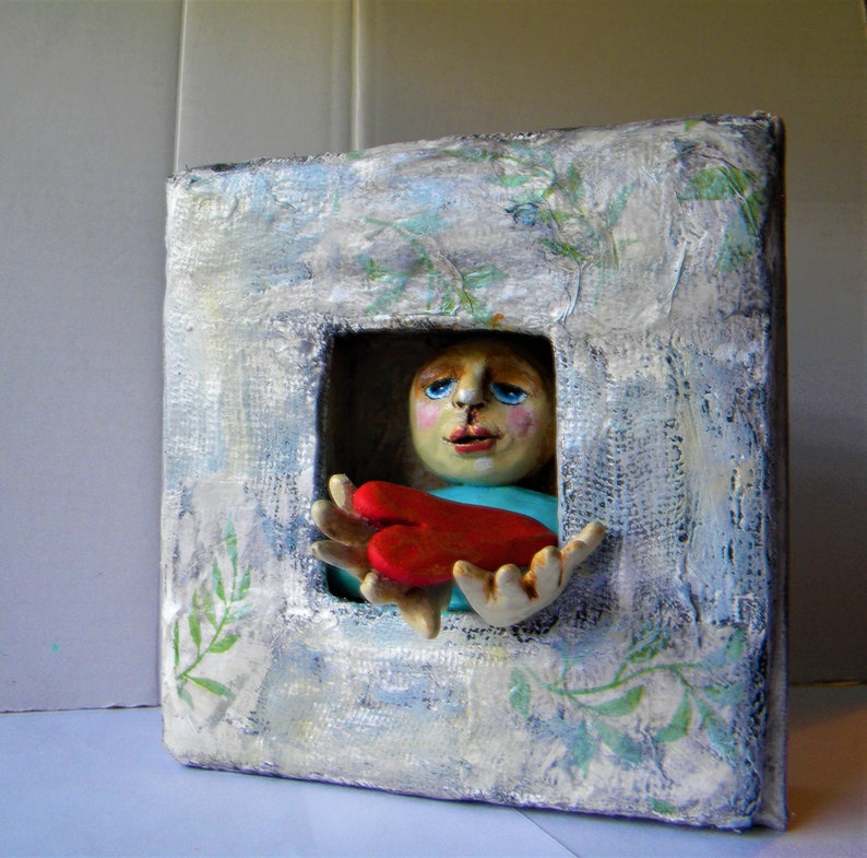 Original sculpture art in a shadow box image 6