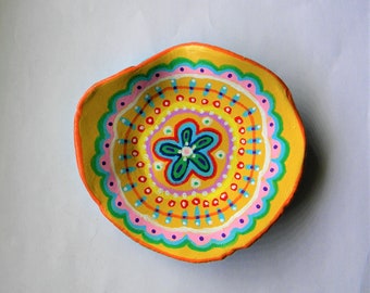 Small hand-painted air-dry clay bowl