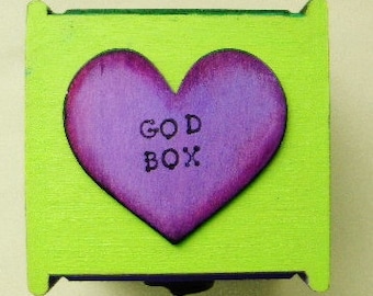 God box, decorated box, wooden box, intention box, colorful heart box