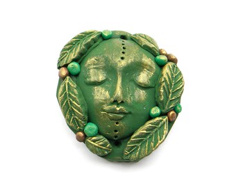 Spirit Doll Clay Face Nature Green Woman Assemblage Art Healing Tribal Totem Supply