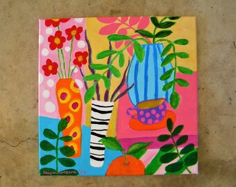 Colorful still life painting cozy cottage core style art