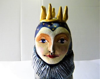 Owl woman clay sculpture, clay art queen