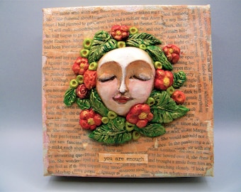 Spring goddess art floral wall plaque You Are Enough 5x5"