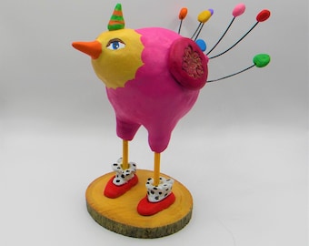 Whimsical Clay Bird Sculpture: Party Girl Boho Decor