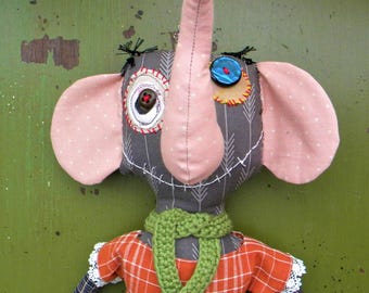 Handmade whimsical elephant plushie monster doll