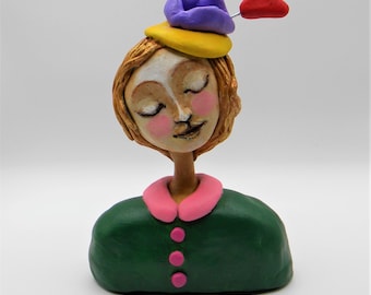 Whimsical clay figure chic vintage lady