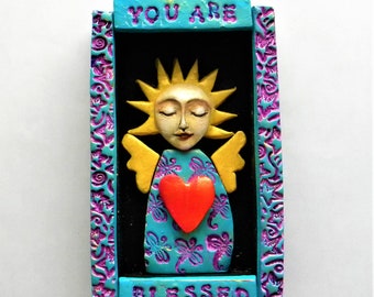 Angel art shrine, polymer clay You Are Blessed