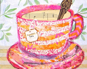 Tea  cup lovers small collage wall art | boho home decor | 6x6" wood panel