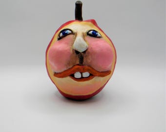 Whimsical Apple Clay Sculpture with Caricature Human Face – Unique Handcrafted Decorative Art Gift
