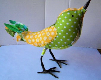 Textile art bird soft sculpture