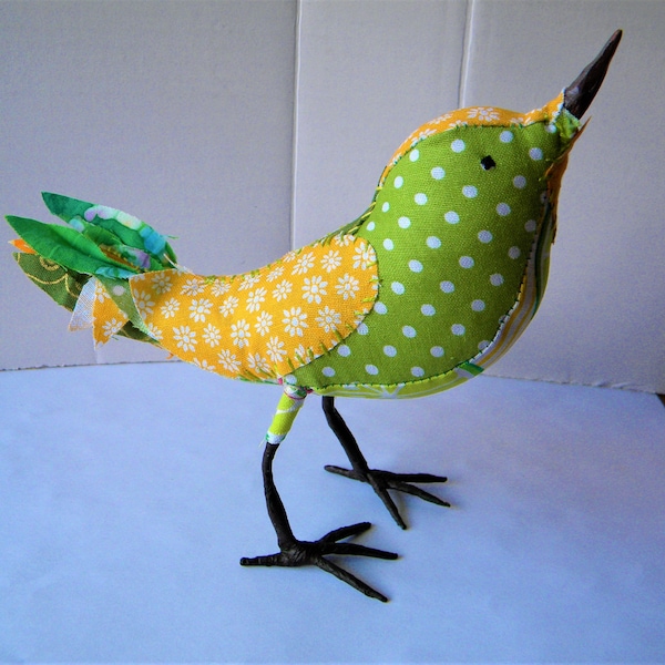 Textile art bird soft sculpture
