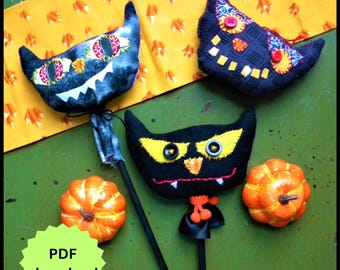 Halloween Black Cat Ornament PDF Pattern: Spooky Fabric Decor