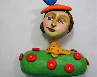 Whimsical clay figure chic French lady