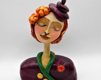 Vintage Clay Lady Figurine: 1940s Style Female Sculpture