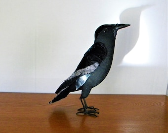 Crow fabric art sculpture collectible bird home decor