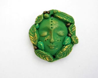 Spirit doll face for doll assemblage, Nature green woman
