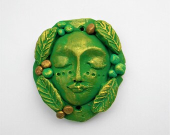 Spirit doll face for doll assemblage, Nature green woman