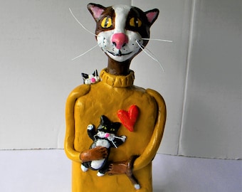 Epoxy Clay Cat Figurine Custom Clay Sculpture Collector Gift Shelf Sitter