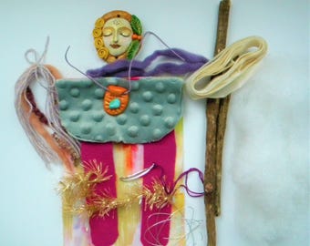 Cloth Doll Sewing Pattern, Spirit Talisman Kit, 12" mostly No-Sew | Handmade with a Hand-Painted Clay Face