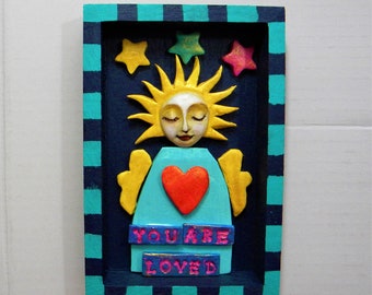 Angel art shrine, polymer clay. You Are Loved