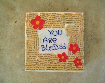 Positive affirmation wall art, small canvas collage, You Are Blessed