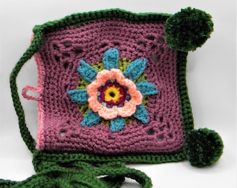 Crochet Granny Square Purse: Handmade Boho Flower Shoulder Bag