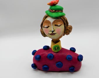 Whimsical clay figure chic vintage lady SALE