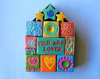 Mosaic wall plaque colorful house shape