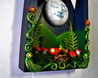 Moon and bird's nest diorama, wall art