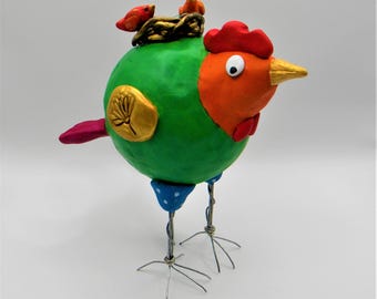 Whimsical chicken sculpture art home decor