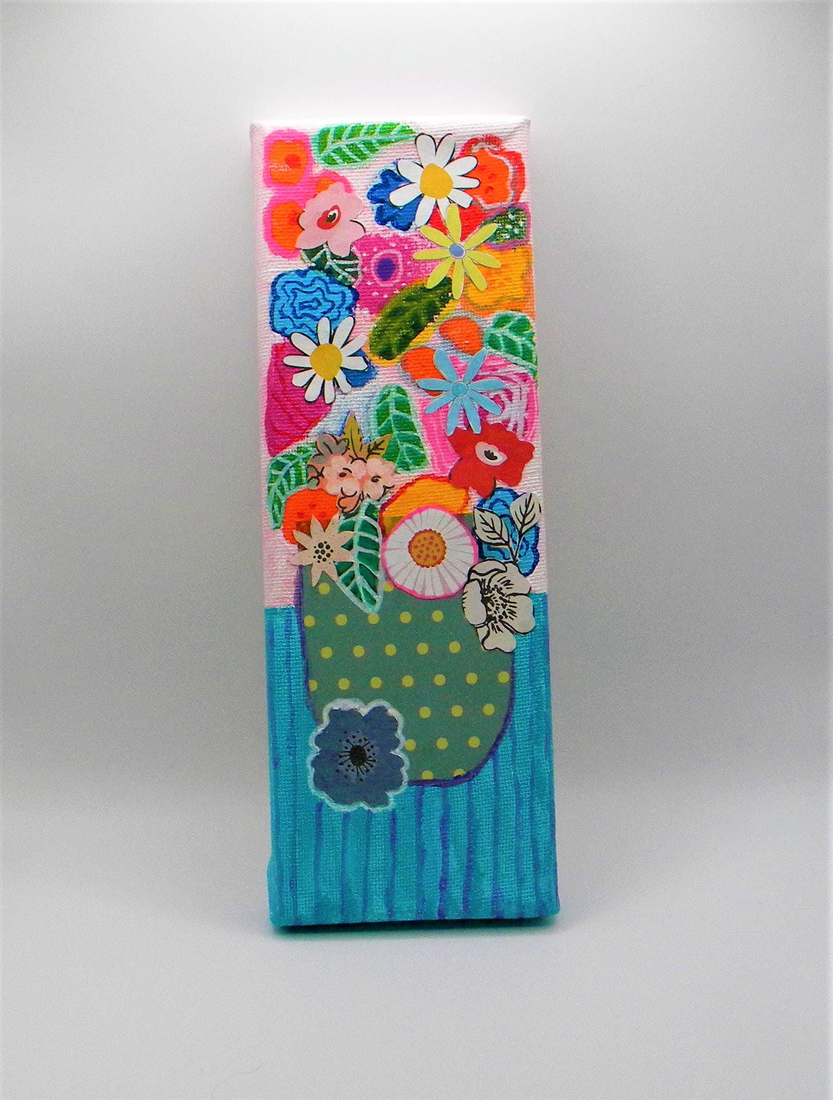 Colorful Flower Painting on a Small Canvas 3x9