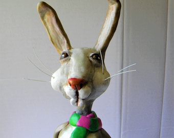 Whimsical bunny clay sculpture