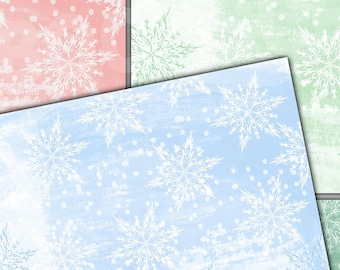 Christmas Pastel Snowflake Junk Journal Paper Holiday Background (Digital Download) Printable Journaling Page