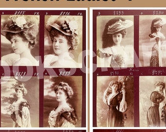 Vintage French Ladies Ephemera: 60 B&W Photos for Junk Journals Printable Digital France Regency Black White Antique Photograph Image