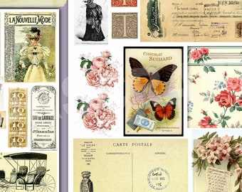 50+ Vintage Ephemera Fussy Cuts: Ladies, Flowers, Tradecards, Junk Journal Collage Ephemera 5 Sheets Vintage Stamps Vintage Lady