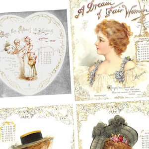 Vintage Calendar Journal Cards 1800-1900’s, Junk Journal Ephemera, Antique Calendar Digital Embellishment