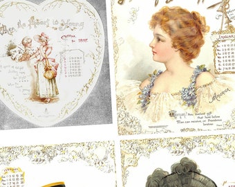 Vintage Calendar Journal Cards: Antique Ephemera Embellishments (Digital Download)