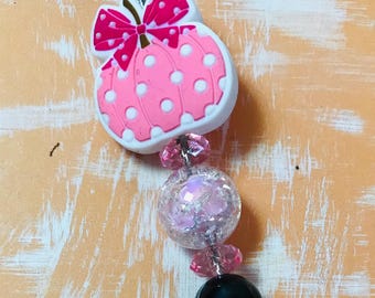 Handmade Cute Pink Pumpkin Pokey Tool, Halloween October Polka Dots, Scrapbook Tool, Die Cut Beadable