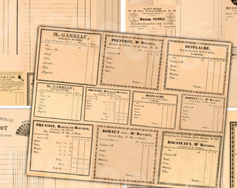Vintage BLANK Receipts: French France Script,  Apothecary Unused Junk Journal Ephemera Labels Typography Antique Letterhead Digital Download