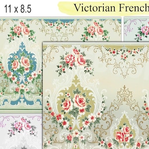 French Theme Vintage Wallpaper: Junk Journal Paper, Antique France Background, Floral Ornate Pattern Regency Victorian Foldable Ephemera