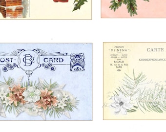 Printable Vintage Christmas Postcards Junk Journal Holiday Ephemera Vintage Santa Christmas Bells Wreath