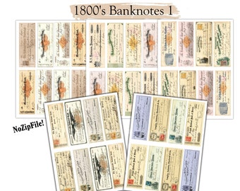 Vintage 1800's Banknotes: Junk Journal Ephemera (Digital Download)