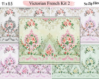 VIctorian French Wallpaper Kit 2, Vintage Wallpaper Junk Journal, Antique Wallpapers, Floral Wallpaper, Printable Digital Wallpapers