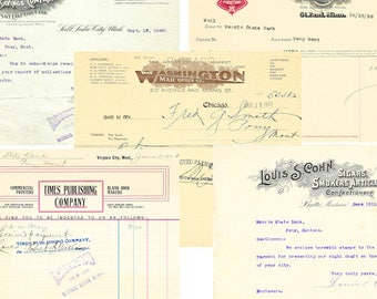 Vintage Receipts, 1900’s, Ledger, Letterhead, Vintage Font, Junk Journal Embellishment, Digital Retro Paper, Ephemera Script