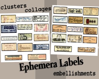 1800’s Digital Ephemera Labels, Vintage Letterhead, Vintage Font Script, Printable Digital, Junk Journal Embellishment Collage Clusters
