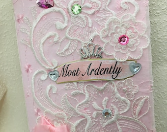 Jane Austen Junk Journal Pretty In Pink, Handmade Journal For Sale, Fabric Cover, Vintage Junk Journal Book