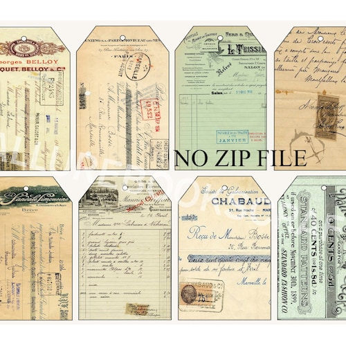 Printable Vintage Tags Vintage Ephemera Receipts Invoices - Etsy