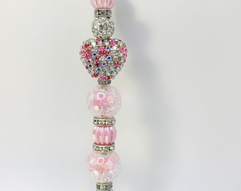 Handmade Pink Beaded Pokey Tool: Rhinestone Heart Beadable Scrapbook Crafter Die Cutting Scribe