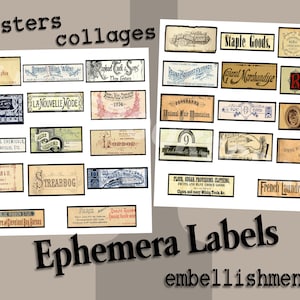 Etichette effimere digitali del 1800, carta intestata vintage, script di caratteri vintage, digitale stampabile, cluster di collage di abbellimenti del diario spazzatura